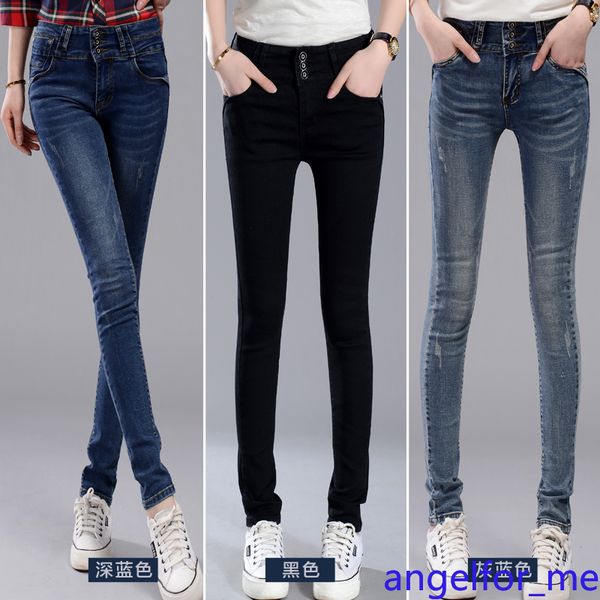 

джинсы трехкнопочных дамской высокая талия карандаш брюки, Blue