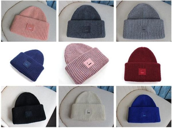 

smiling face beanie/skull caps knitted cashmere thickening warm lovers parent-child hats tide street hip-hop wool cap children no box, Blue;gray