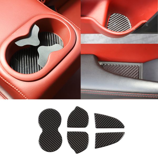

carbon fiber auto cup holder mat door slot mat sticker for dodge challenger 2015+ interior accessories