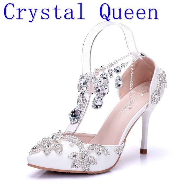 

crystal queen sandals woman wedding shoes bride high heels party ladies shoes women crystal rhinestone pointed toe high heels, Black