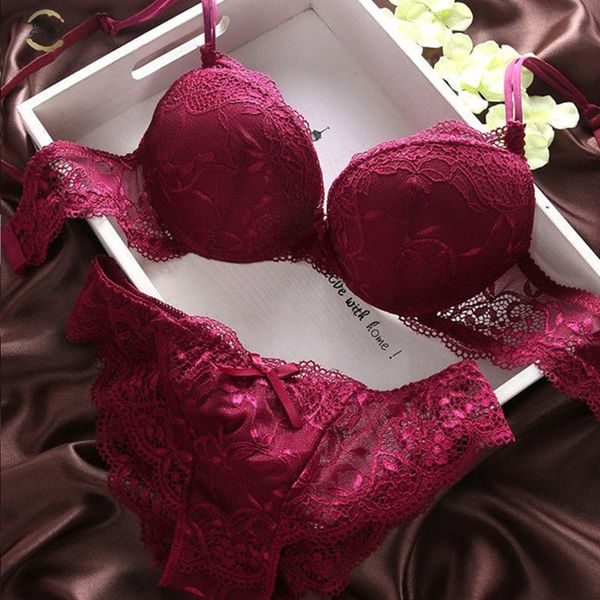 

women 2pcs floral lace transparent underwear suit push up bra lingerie bras brief sets for 5 colors, Red;black
