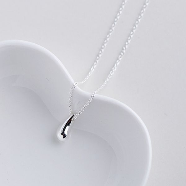 

simple silver water drop pendant necklace 925 sterling silver famous design diy charm t necklace for women logo fashion jewelry