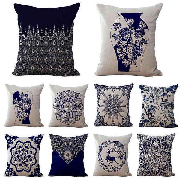 

vintage blue and white porcelain printed cushion cover decorative sofa throw pillow car chair home decor pillow case almofadas