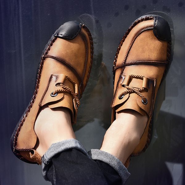 

classic men casual shoes lace-up loafers men boat shoes handmade comfortable quality flats sale man moccasins plus size, Black