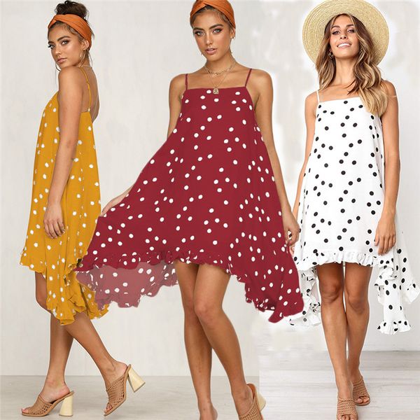 

элегантный милые дамы одежда женщин boho пляж летнего отдыха сарафан без рукавов в горошек вечера вечеринки пляжа плайя платье, Black;gray