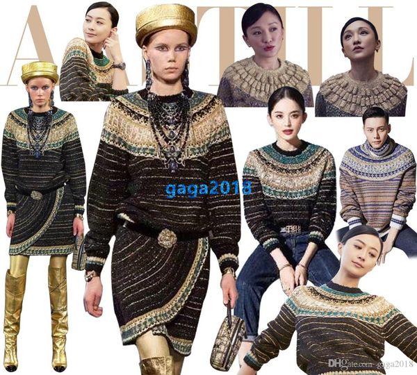 

high end женщины девушки вязать платье комплект свитер полосатый геометрический круглый вырез с длинным рукавом блузка короткая юбка винтажн, White