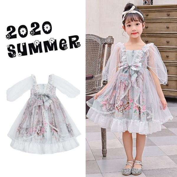

spanish court style princess dress summer ow lace printed design lovely children lolita dress cute cotton for girls zl647, Red;yellow