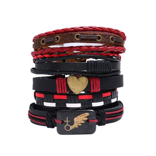 

jessingshow vintage charm bracelets set for men woman fashion wristbands heart wing leather bracelet bangles party jewelry, Golden;silver