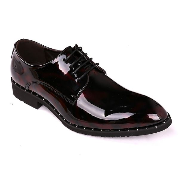 

decent elegant patent leather elevator shoes mens pointed shoes vintage luxury rivet formal dress shoes men wedding zapato oxford, Black