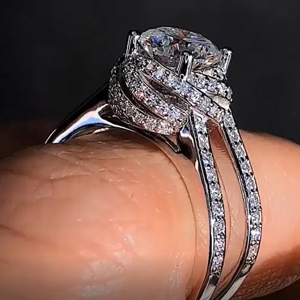 

choucong across promise ring 925 sterling silver round cut diamond cz engagement wedding band rings for women bridal jewelry gift, Slivery;golden
