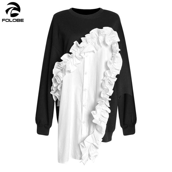 

folobe 2018 autumn winter streetwear black and white hoodie patchwork sweatshirt harajuku long sleeve loose woman pullover