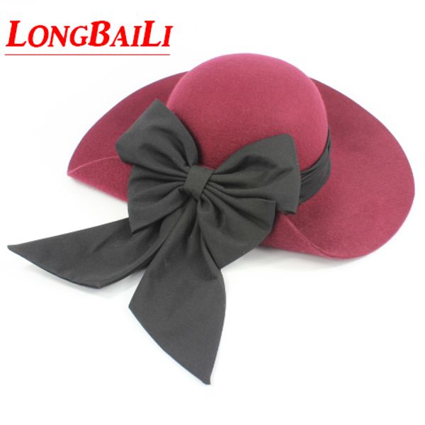 

new plain large brim wool felt hats for women chapeu feminino floppy hat with big bow eldw007, Blue;gray