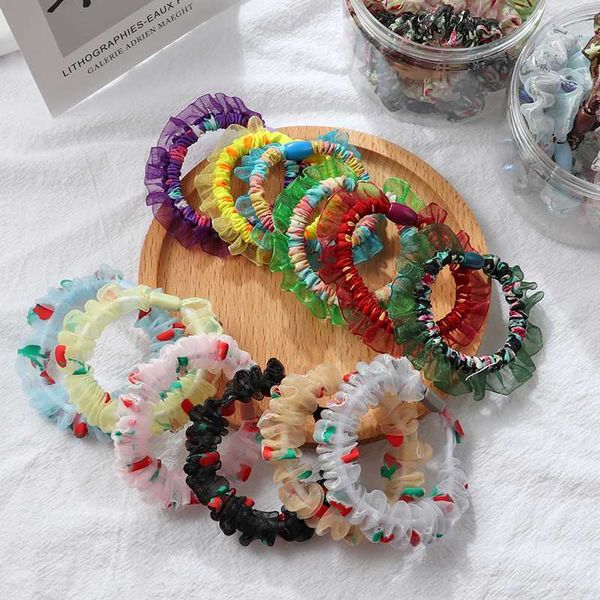 

5 pcs girl cute cartoon hair band fruit printing hair ring accessories children cute headband hhair baby accessories, Slivery;white