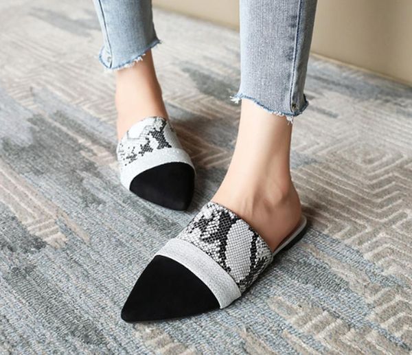 

women summer flat shoes woman slides slippers vintage leather pointed plus size ethic sandalias mujer sapato femininon322, Black