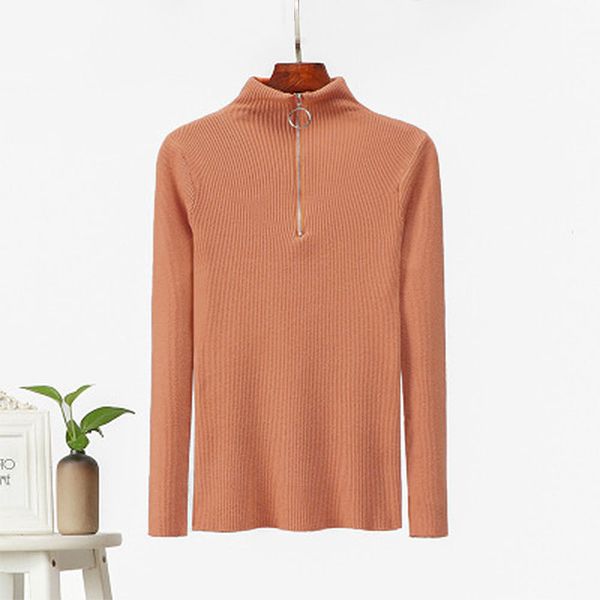 

fashion loose sweater women pullover casual zipper half turtleneck long sleeve knit sweater female jumpers solid basic, White;black