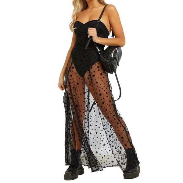 

dresses women summer romper off shoulder strapless dots tulle mesh patchwork bodysuit sundress holiday beach streetwear, Black;gray