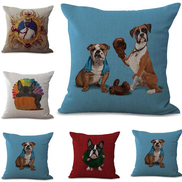 

cute dog boxing pillow case cushion cover linen cotton throw square pillowcase cover drop ship 300832