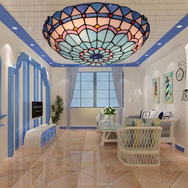 

tiffany mediterranean round creative ceiling light european-style living room study dining room light hallway porch led ceiling lamp
