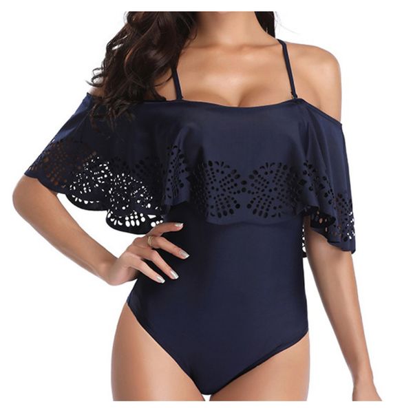 

women's swimwear high waist swimsuit bikinis women hollow out ruffle vintage black bikini one piece bathing suits, White;black