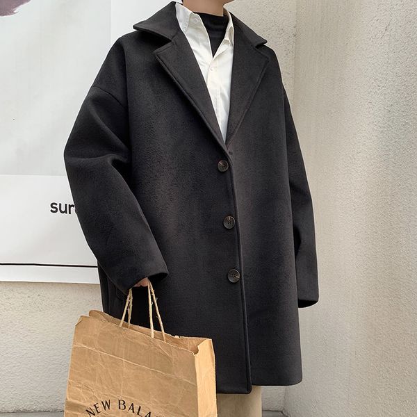 

2019 autumn and winter new suit collar loose woolen coat fashion casual solid color single-breasted coat jacket s-2xl, Black