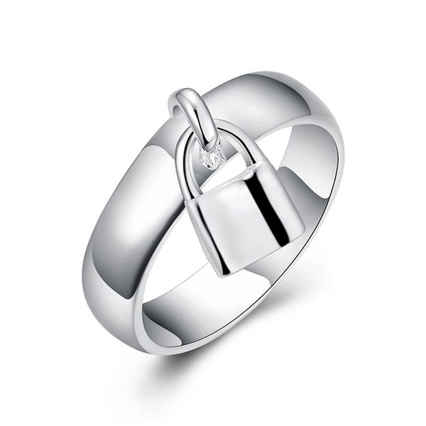 

brand new plated sterling silver lock head ring djsr14 us size 8 ;fashion 925 silver plate band rings jewelry epacket dhl