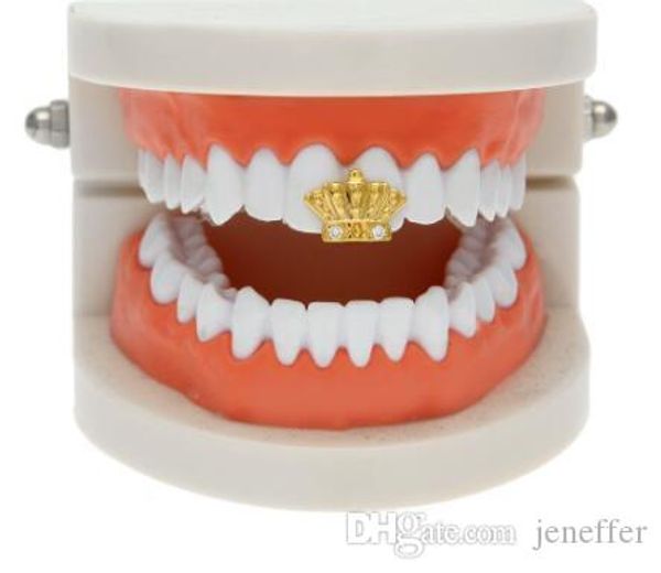 

new rhinestone crown silver gold teeth grills removable single tooth grills punk teeth caps grills halloween jewelry, Blue;slivery