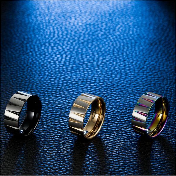 

9 мм золото черная радуга из нержавеющей стали титановые кольца женские мужские коническая полоса кольцо размер 7 ~ 12, Silver