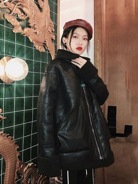 

2019 street темно серия тяжелой промышленности утолщенной свободная замши пальто корейская зима ретро овечки черноты женщины жакетов пальто, Black