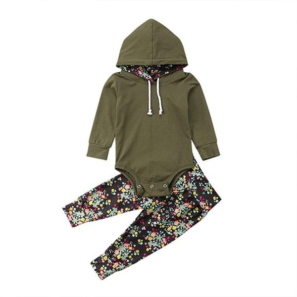 

2pcs autumn newborn suits toddler baby girls boys floral clothing set infant little kids hooded bodysuits+pants 2pcs outfits set, White