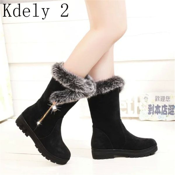 

2019 new women boots autumn flock winter ladies fashion snow boots shoes thigh high suede mid-calf, Black