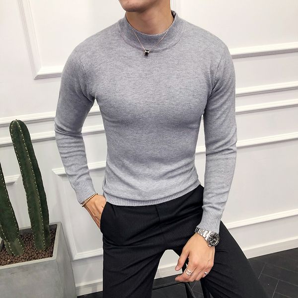 

2018 autumn and winter new men's sweater warm slim fashion black gray white o-neck long-sleeved pullover sweater male, White;black