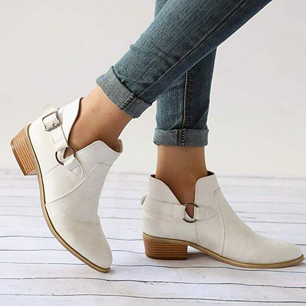 

oeak 2019 chic summer women shoes high heel ankle boots female block mid heels casual botas mujer booties plus size, Black