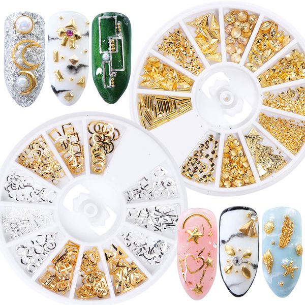 

2pcs gold silver frame nail art decorations diy shell slider nail studs summer alloy design charm in wheel manicure ji773-1, Silver;gold