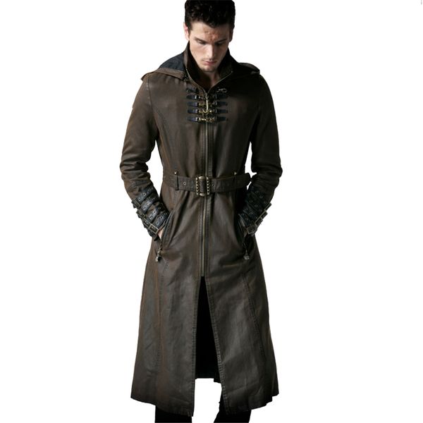 

men coat trench jacket men winter long coat loop hooded trench vintage twill windbreaker of adjustable waist belt, Tan;black