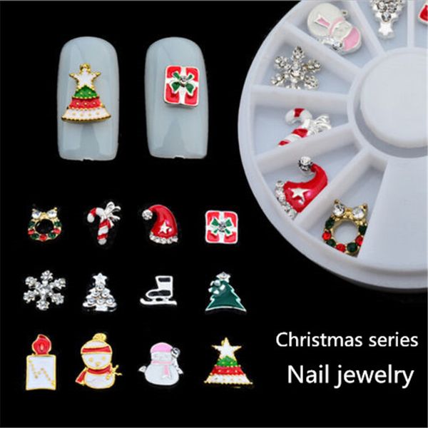 

new 3d christmas acrylic nail art tips gems crystal rhinestones diy decoration wheel box 12pcs, Silver