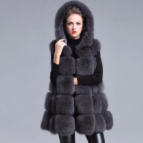 

faux fur coat women 2019 casual hoodies warm slim sleeveless faux fur vest winter jacket coat women casaco feminino, Black