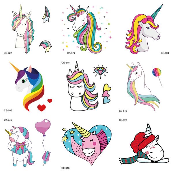 

new style waterproof and sweat-proof transfer tattoos animal transfer tattoos cartoon tattoo stickers unicorn tattoo sticker mfj685, Red;brown