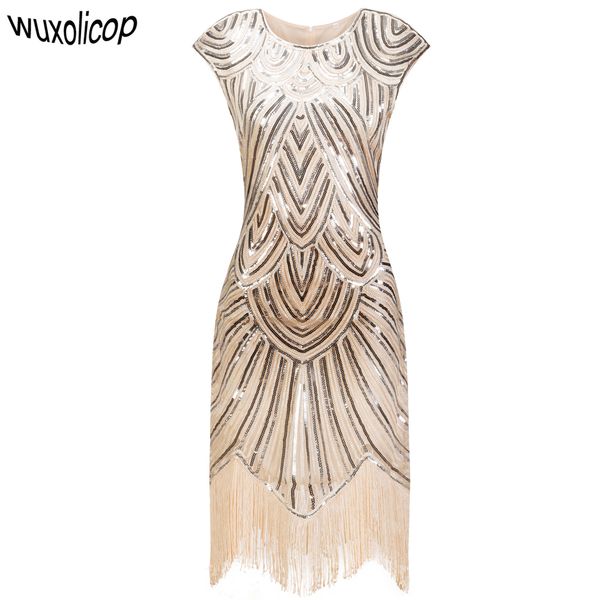 

vintage 1920s flapper great gatsby dress o-neck cap sleeve sequin fringe party midi dress vestidos verano art deco women dress, Black;gray
