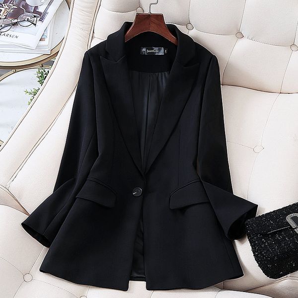 

spring 2020 elegant black single button women blazer fashion vintage solid loose work wear outerwear female jacket, White;black