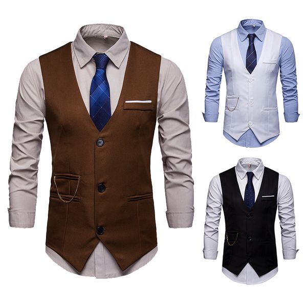 

ho new spring of 2019 men's fashion youth cultivate one's morality joker pure color contracted in suit vest, Black;white