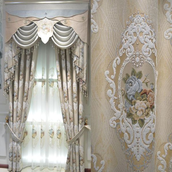 

custom curtains european high-precision chenille jacquard fabric beige thick cloth blackout curtain valance tulle drapes b497