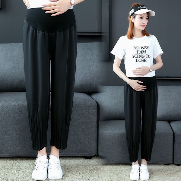 

508# maternity pants summer stylish casual pants loose comfy belly support elastic waist maternity trousers, White