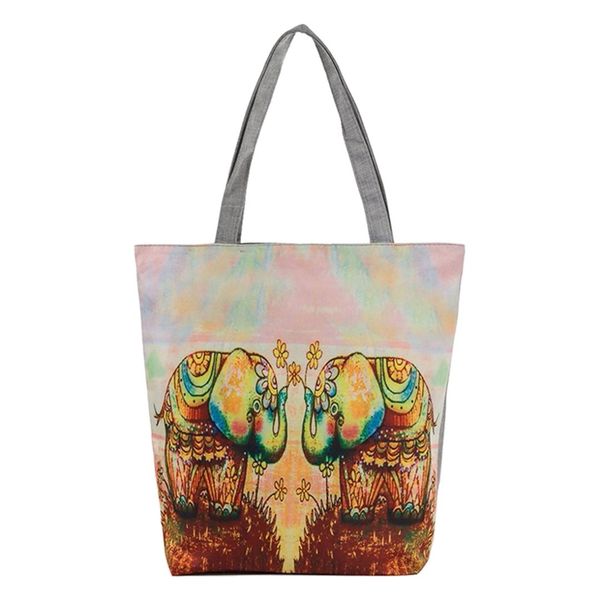 

women national wind printing shoulder handbag two yellow elephants
