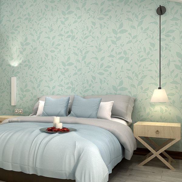 

modern concise style small leaf wallpaper linen non-woven fabric fresh home walls decor bedroom living room sofa background warm wall paper