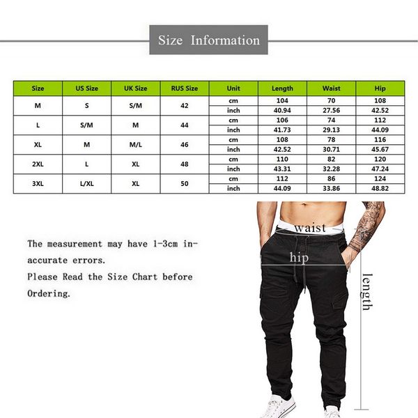 

2019 mens casual pockets pants slim fit drawstring cago pants autumn winter jogger hip hop pencil sweatpants vintage trousers, Black