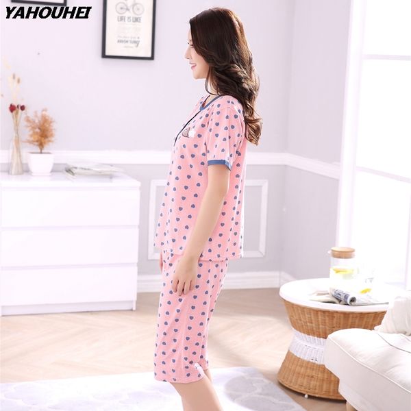 

plus size girls knee length cotton pajama set for women 2018 summer short sleeve pyjama pijama loungewear homewear home clothing, Blue;gray