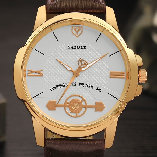 

yazole brand men watch classic luxury pu casual business fashion waterproof men quartz wristwatch relogio masculino wholesale, Slivery;brown