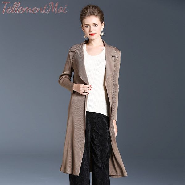 

outerwear women's slim long coat turn-down collar trench coat long sleeve pleated outwear cardigan office ladies wear, Tan;black