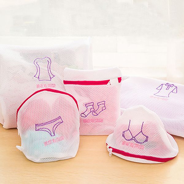 

new clothes washing machine zippered foldable nylon laundry bra aid lingerie mesh net wash bag pouch basket femme 5 sizes
