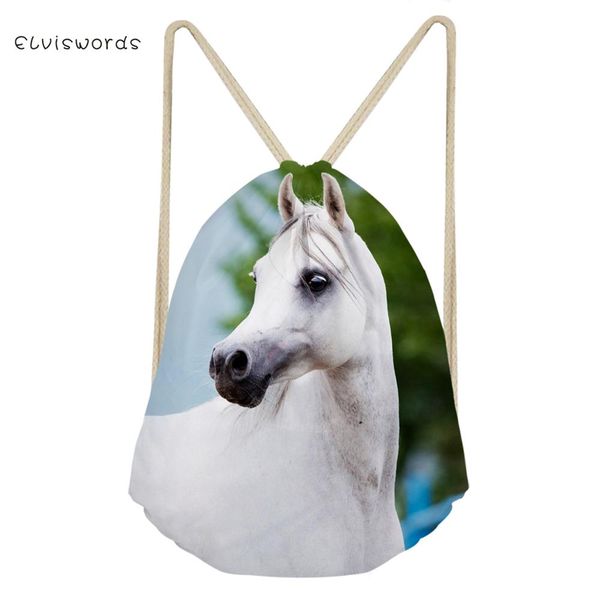 

elviswords small women drawstring backpack horse printed travel female bag school girls boys satchel casual shopping beach bags
